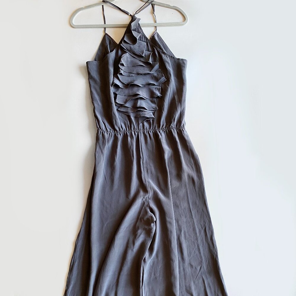 Wink 100% Silk Ruffled Halter Jumpsuit Size L Gray NWOT